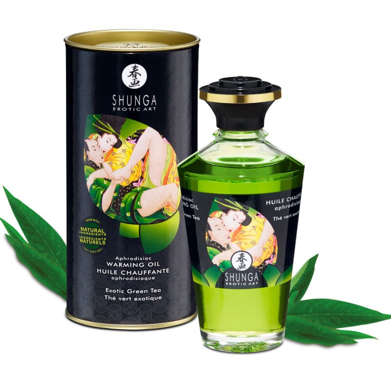 Aceite efecto calor Shunga sabor té verde para masajes sensuales