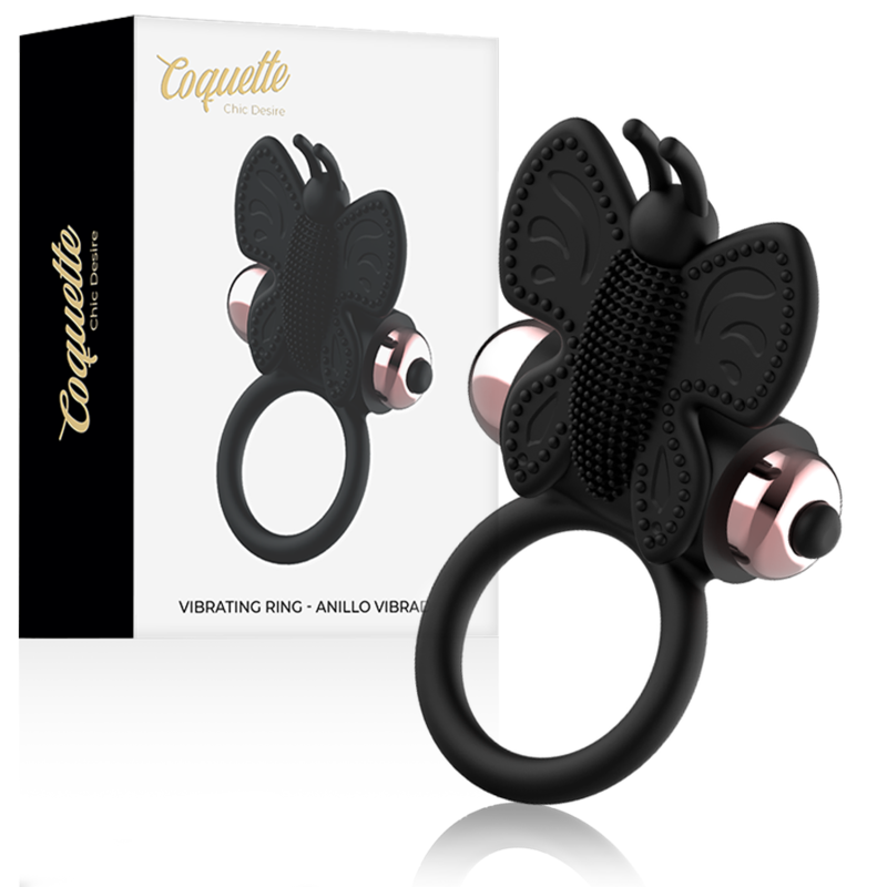COQUETTE CHIC DESIRE - COCKRING PAPILLON AVEC VIBRATEUR NOIR/ OR - Naturel Ethique