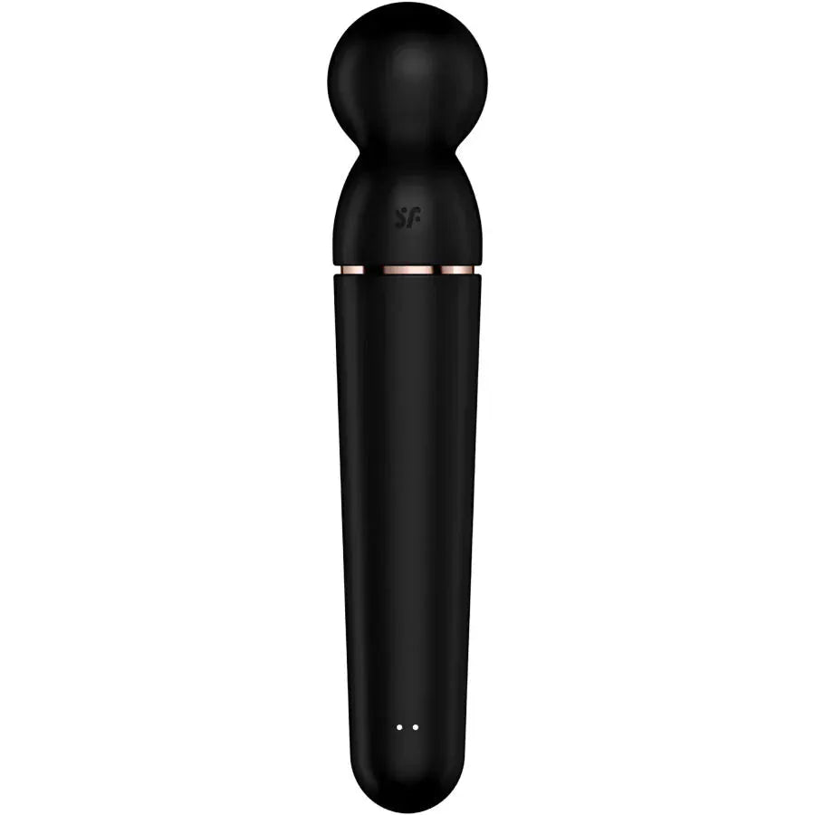 Masajeador corporal Satisfyer Planet Wand-er negro con cabezal redondo de silicona e intensas vibraciones.