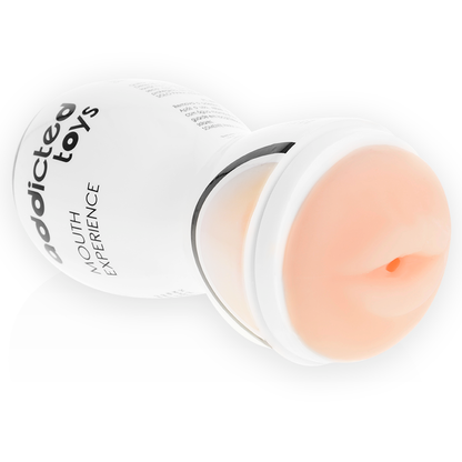 Boca masturbadora masculina vista lateral mostrando la apertura y la forma ergonómica