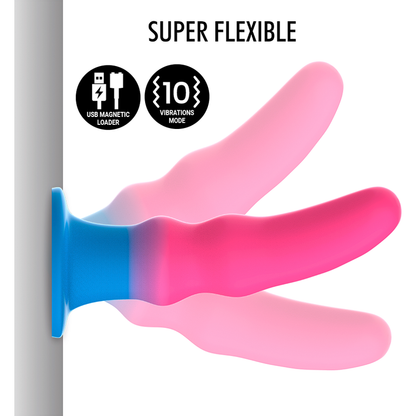 Consolador vibrador anal flexible de silicona Kuno Utopia mostrando su flexión