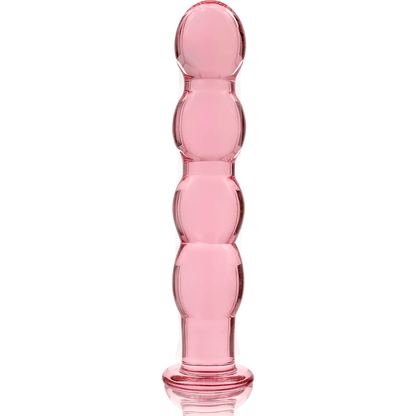 Dildo de cristal borosilicato con perlas en color rosa
