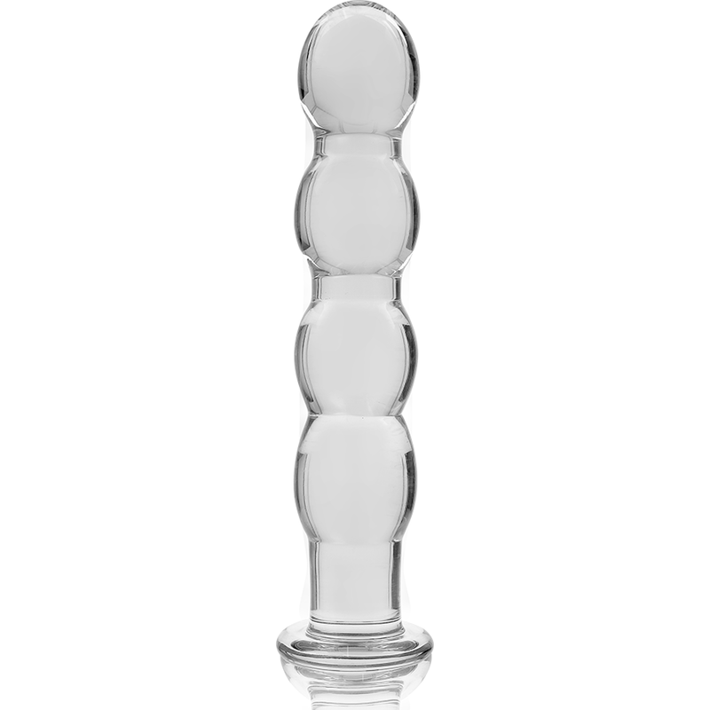 Dildo de cristal borosilicato con perlas en color transparente
