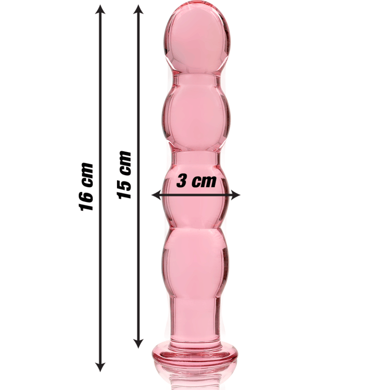 Dimensiones del dildo de cristal borosilicato con perlas
