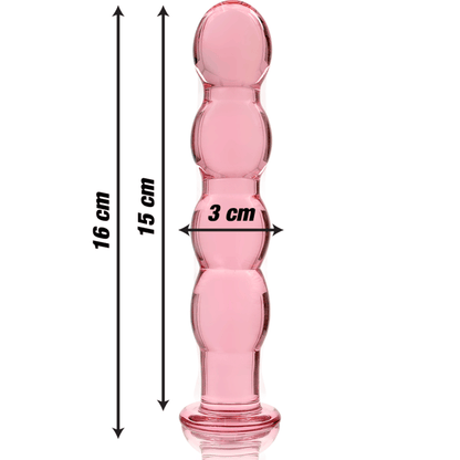 Dimensiones del dildo de cristal borosilicato con perlas
