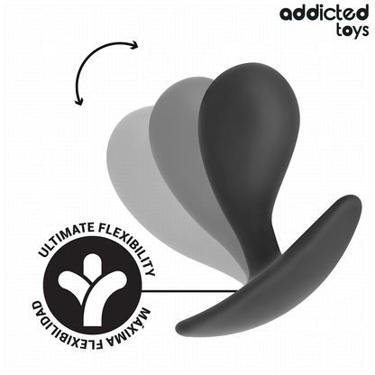 Ilustración que demuestra la flexibilidad del cuello del juguete, mostrando cómo el cuerpo de silicona se dobla lateralmente para adaptarse al movimiento del cuerpo.