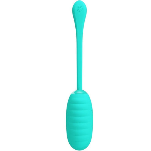 Huevo vibrador Kirk de Pretty Love en color verde agua, bala vibradora recargable por USB con silicona suave, 12 modos de vibración y diseño discreto para estimulación precisa.