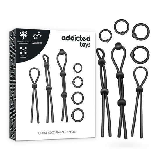 ADDICTED TOYS - ENSEMBLE DANNEAU PÉNIAL FLEXIBLE EN SILICONE 7 PIÈCES - Naturel Ethique