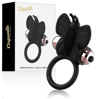 COQUETTE CHIC DESIRE - COCKRING PAPILLON AVEC VIBRATEUR NOIR/ OR - Naturel Ethique