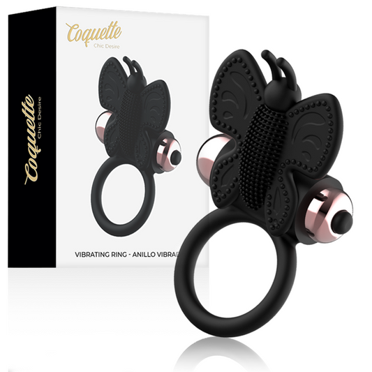 COQUETTE CHIC DESIRE - COCKRING PAPILLON AVEC VIBRATEUR NOIR/ OR - Naturel Ethique