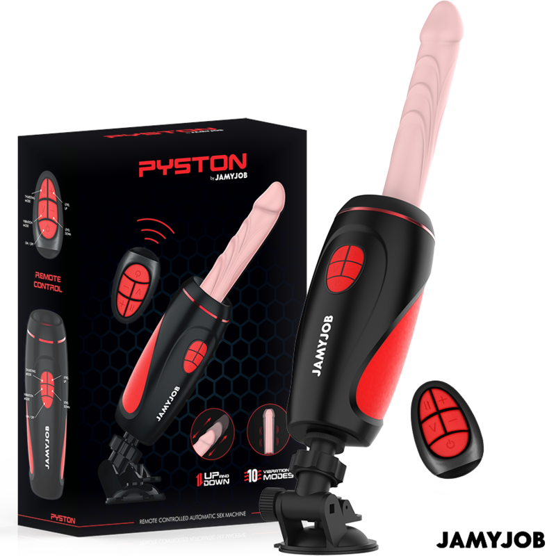 JAMYJOB - PYSTON BASE MASTURBADOR AUTOMÁTICO CON DILDO CONTROL REMOTO White Smoke