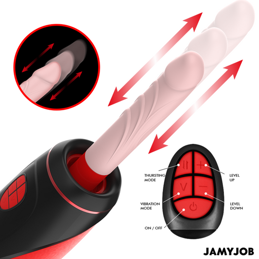JAMYJOB - PYSTON BASE MASTURBADOR AUTOMÁTICO CON DILDO CONTROL REMOTO White Smoke
