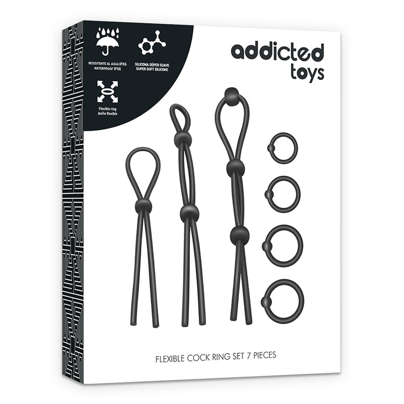 ADDICTED TOYS - ENSEMBLE DANNEAU PÉNIAL FLEXIBLE EN SILICONE 7 PIÈCES - Naturel Ethique