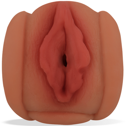 Vista frontal de la manga masturbadora masculina de TPR con forma de vagina y apertura realista