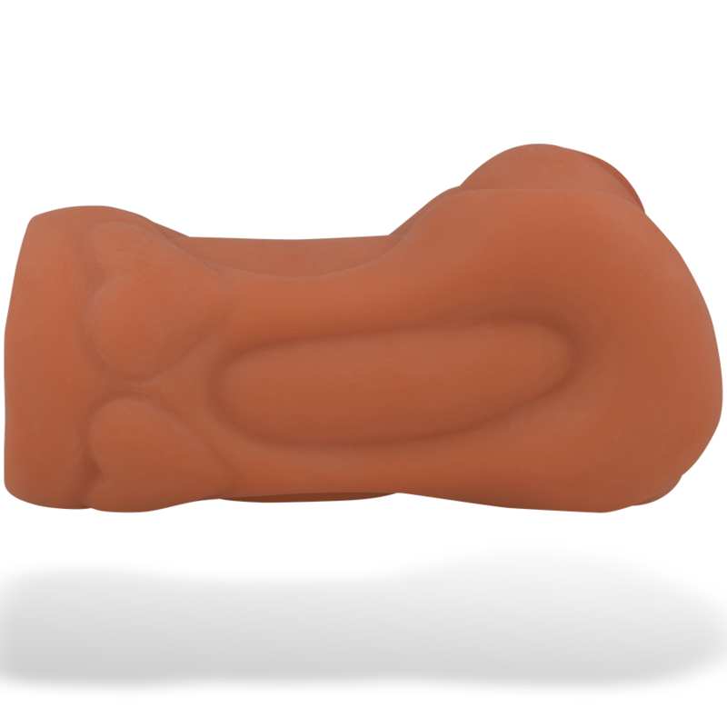 Vista lateral de la manga masturbadora masculina de TPR con forma de vagina y diseño ergonómico