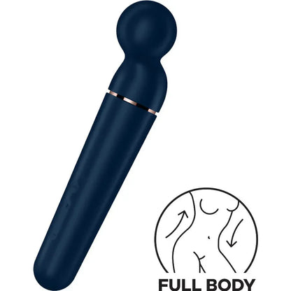 Masajeador corporal Satisfyer Planet Wand-er azul profundo, diseñado para masaje de cuerpo entero con vibraciones potentes y cabezal redondo de silicona.
