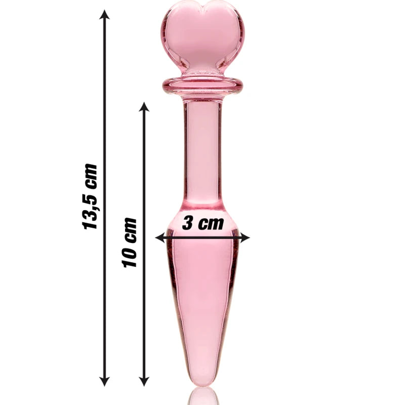 Dimensiones del plug anal de cristal corazón: 12.5 cm de largo.