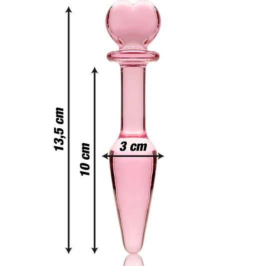 Dimensiones del plug anal de cristal corazón: 12.5 cm de largo.