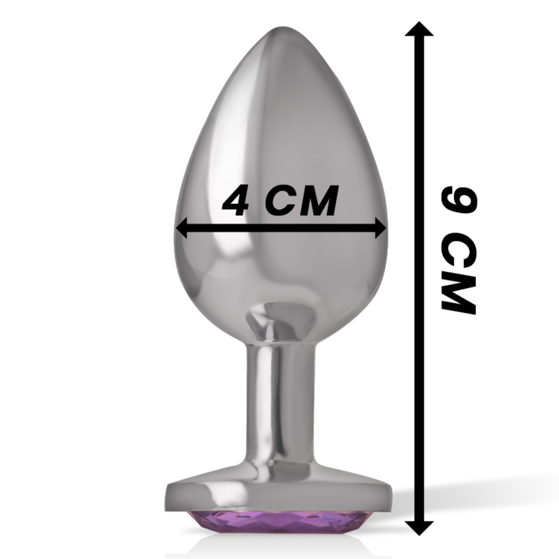 Infografía con medidas del plug anal talla L: 9 cm de largo y 4 cm de ancho.