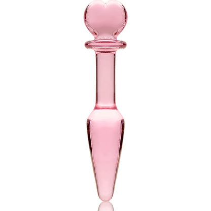 Plug anal de cristal borosilicato rosa con punta de corazón