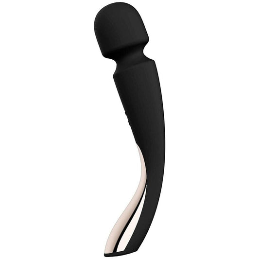 Masajeador corporal Smart Wand 2 Medium LELO negro, vibrador tipo wand potente de silicona body-safe