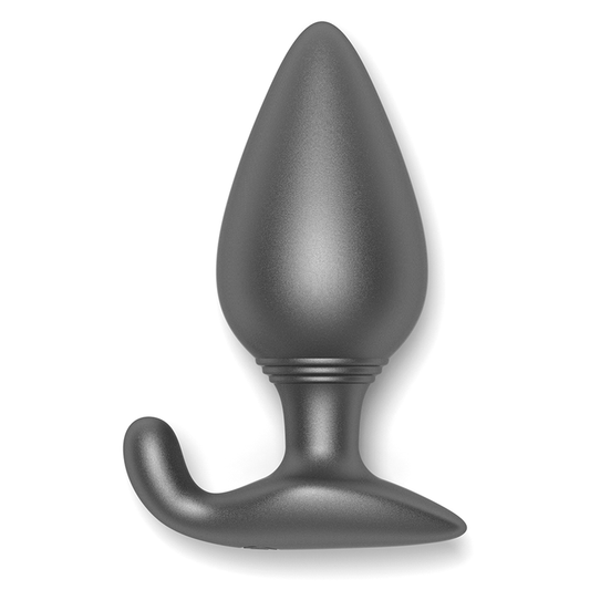 Vibrador anal ergonómico de silicona médica de color gris oscuro.
